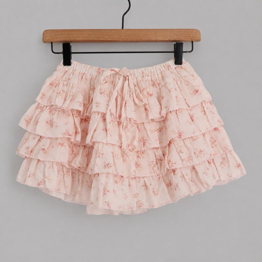 Altar' D State NWT Sz S Pink Ditsy Floral Ruffle Mini Skirt Skort Coquette